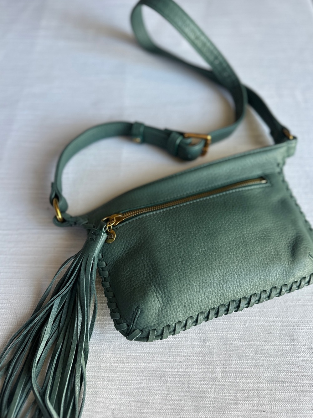HOBO Twig Leather Whipstitch Slim Belt Bag Fanny Pack in Agave Teal NWOT